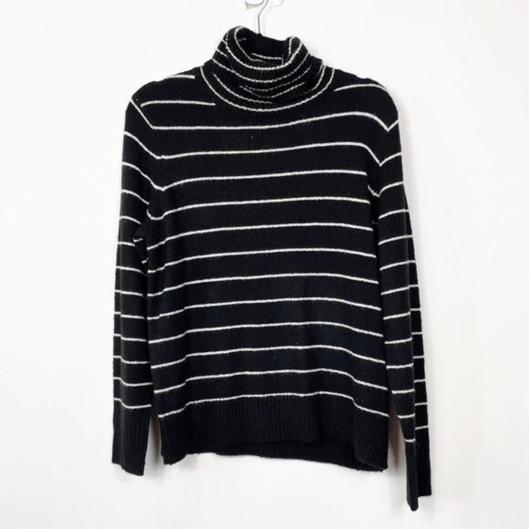 Kensie Soft Fuzzy Black & White Striped Turtleneck Sweater Large NWT - Picture 6 of 7